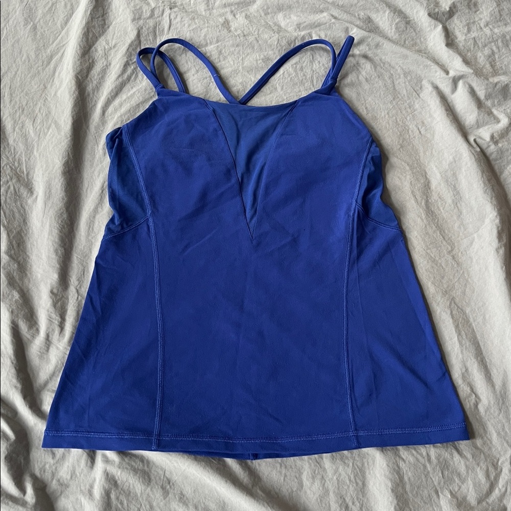 Lululemon workout top with shelf bra (no cups), mesh paneling on the sides